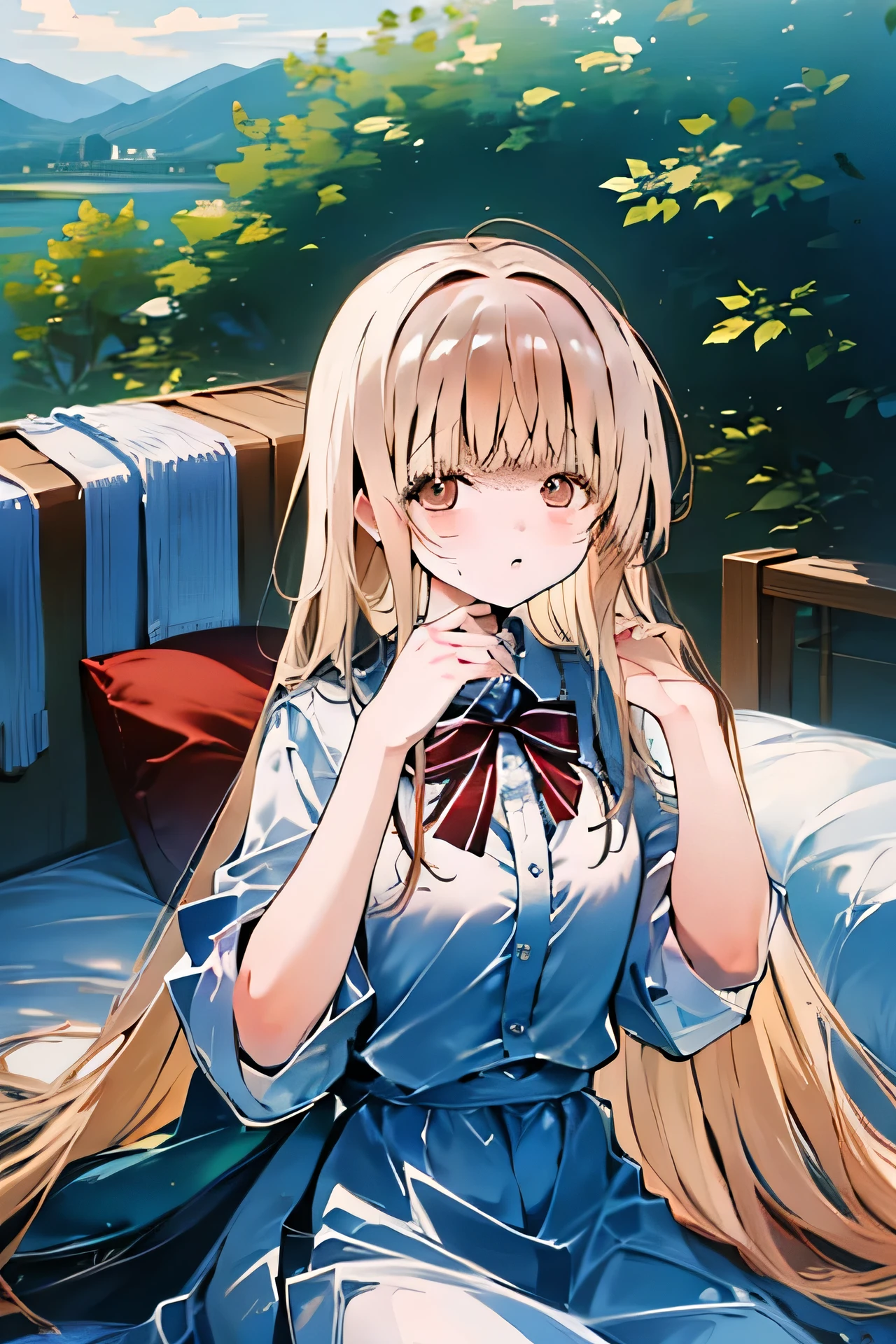 Masterpiece、Anime Coloring、Ultra fine、8K、Waking up、Bedhead、Yawn、Cover your mouth with your hand、Wink