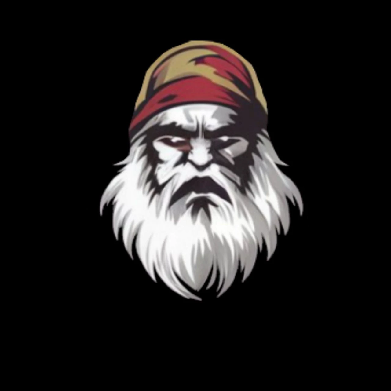An old man in a white shirt, red and gold hat