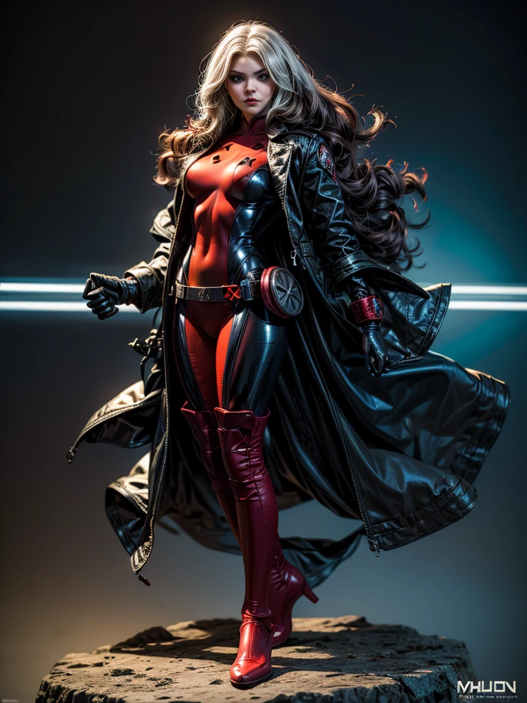 Elisha Cuthbert、masterpiece、High quality 4K、villain (X-Men)、Gothic Girl、Sculpted Body Gothic Makeup、Black jacket、Red and blue bodysuit、masterpiece、Highest quality、Cowboy Shots、One personの女の子、One person、Technology Military Bodysuit、fringe
