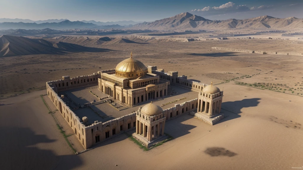 Create the image of the ancient city of Shushan, highlighted by the ancient palace of King Xerxes I, great king of the Persian empire.
I want an aerial image of the city with emphasis on the large and luxurious palace.
I want a high-definition, 8k image, hand defects or blurs. 