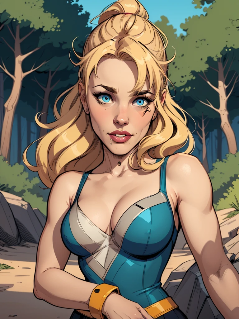Character style Cartoon style digital illustration GTA style female style beautiful breasts symmetrical medium breasts Fiona with war marks Cartoon image of a woman .Illustrates??cartoon style, cartoon art style, cartoon art style, digital illustration style, atompunk style highly detailed character design, courage detailed digital art, Forest Fan Art, Portrait Character Design, beautiful digital illustration, high-quality portrait, comic book art, young woman with beautiful hair . Eyelined eyes Medium large bust and wonderful sexy clothes.