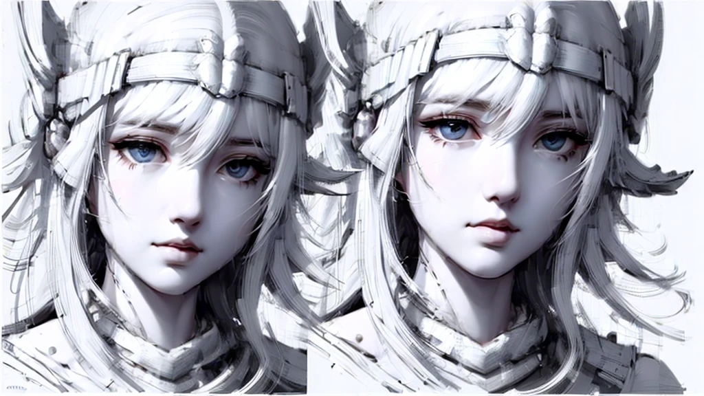 (White Background:1.6),[overview:0.5],(Monochrome:1.6),(sketch:1.6),(Line art:1.6),(Line Style:1.6), One girl,Glamour、Highest quality、High Performance、detailed、Only the lips are pink、Only the eyes are blue、Full body portrait、Floating in the air、Only the face is in full color、vivid