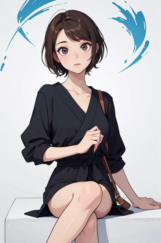 (((masterpiece, best quality, ultra highres, 1 girl, solo, no background))), super detailed skin and face and eyes and finger, beautiful japanese woman, small breasts:1.5, skinny, light brown hair, white background, very short pixie hair, (an illustration of girl), Knee shot, Generate with illustrations, Various expressions, Various poses, Please draw the entire character within the frame, ensuring that the head, arms, and legs are not cut off. The background should be simple, with the character positioned centrally, outline, anime, casual fashion,