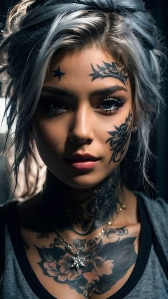 (Realistic, Realistic: 1.37), (masterpiece, highest quality: 1.2)、(White skin: 1.3)、(Beautiful Face: 1.3), (超Detailed Background, Detailed Background: 1.3)、Photos of very cute and beautiful Japanese women、Upper body image、(movie light: 1.3)、Dark brown eyes、Beautiful brown hair、Blunt bangs、Long Hair、((Large Breasts:1.2))、(tatoo)、Corset Hinneyskin)、(magshot), (Captivating smile:1.15), Perfect female body