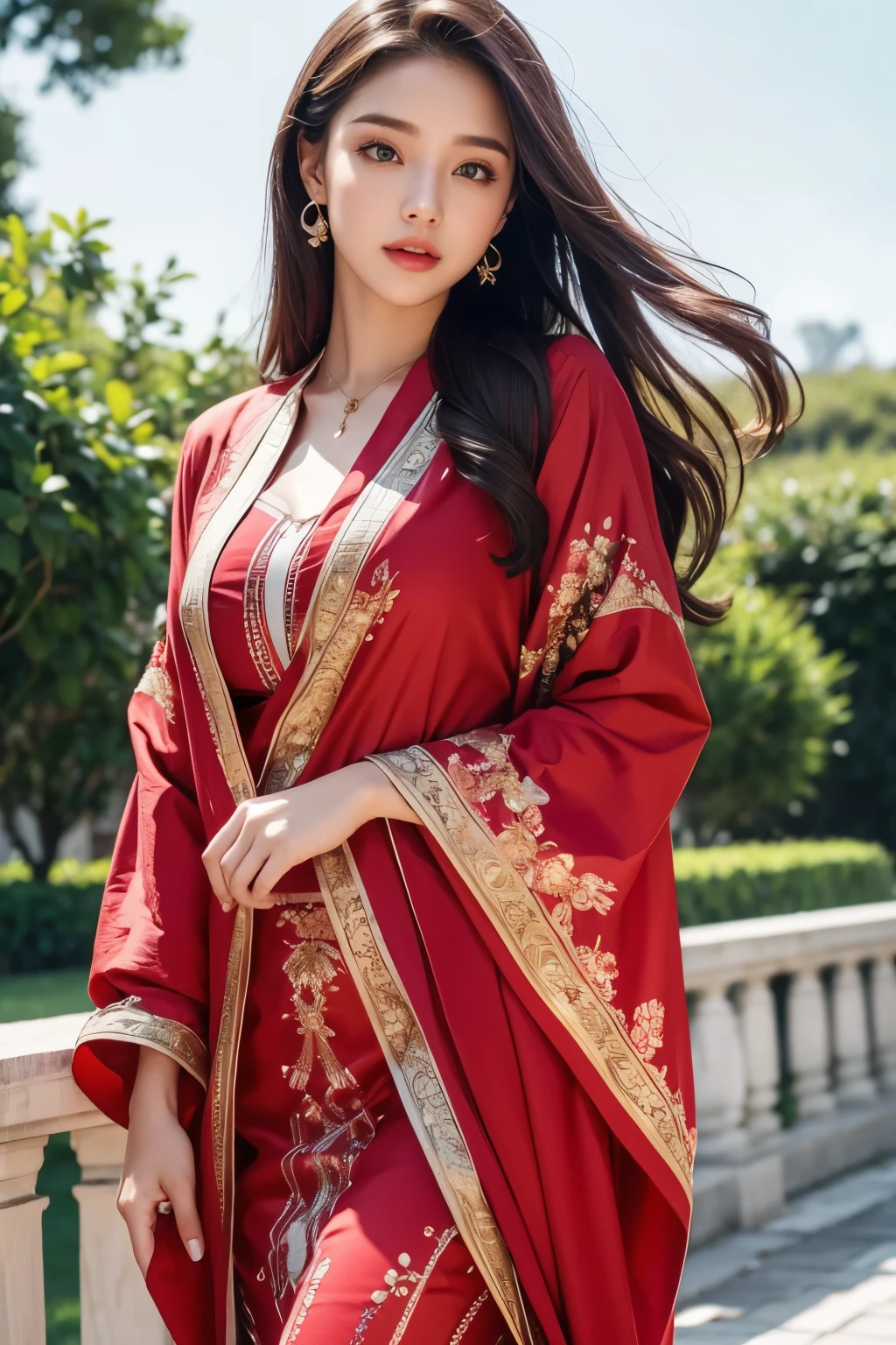 Beautiful woman in rich clothes, outdoor,