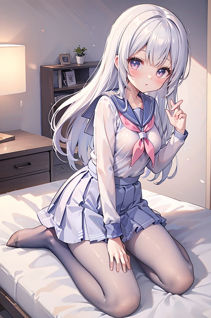 pantyhose,,medium breasts,cute,wariza,sailor shirt,skirt