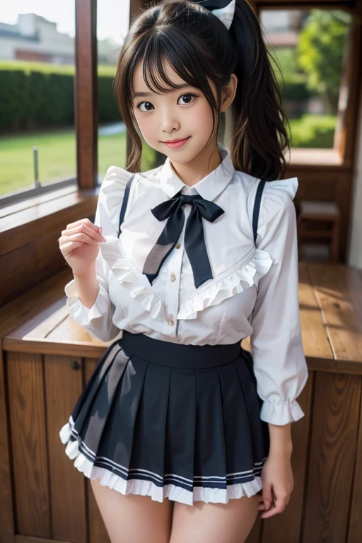 ((smile))、Confused、RAW Photos、(((The ultimate portrait masterpiece)))、((The cutest girl in the world:1.4))、1 girl、************、Japanese、Cute face、((Silky Hair))、(A high ponytail tied with a ribbon:1.4)、((Super huge breasts:1))、((Eyes that shine like jewels))、Glowing Skin、(young woman),Thin ribbon、(Uniforms made from high-quality fabrics:1.4)、Ultra-detailed uniforms、(She shyly pulls up her skirt:1.3),((Crotch from the front))、A skirt fluttering in the wind、eyeliner、Beautiful Bangs、Hair between the eyes、((solve、High resolution))、Detailed Background、8 KUHD、Digital SLR、Soft Light、high solve、Film Grain、Fujifilm XT3、Shallow depth of field、自然なSoft Light、Narrow waist,(Beautiful girl with sparkling eyes:1.4),(A big bust that seems to burst:-0.4),(You can see the shaved pan:1.3),(Very beautiful shaved pussy:1.3),(The idol-like cuteness of high school girls:1),(Frill-loving idol:1.3),(Ultra Dynamic:1),(Open your vagina to the left and right by yourself:0.7)