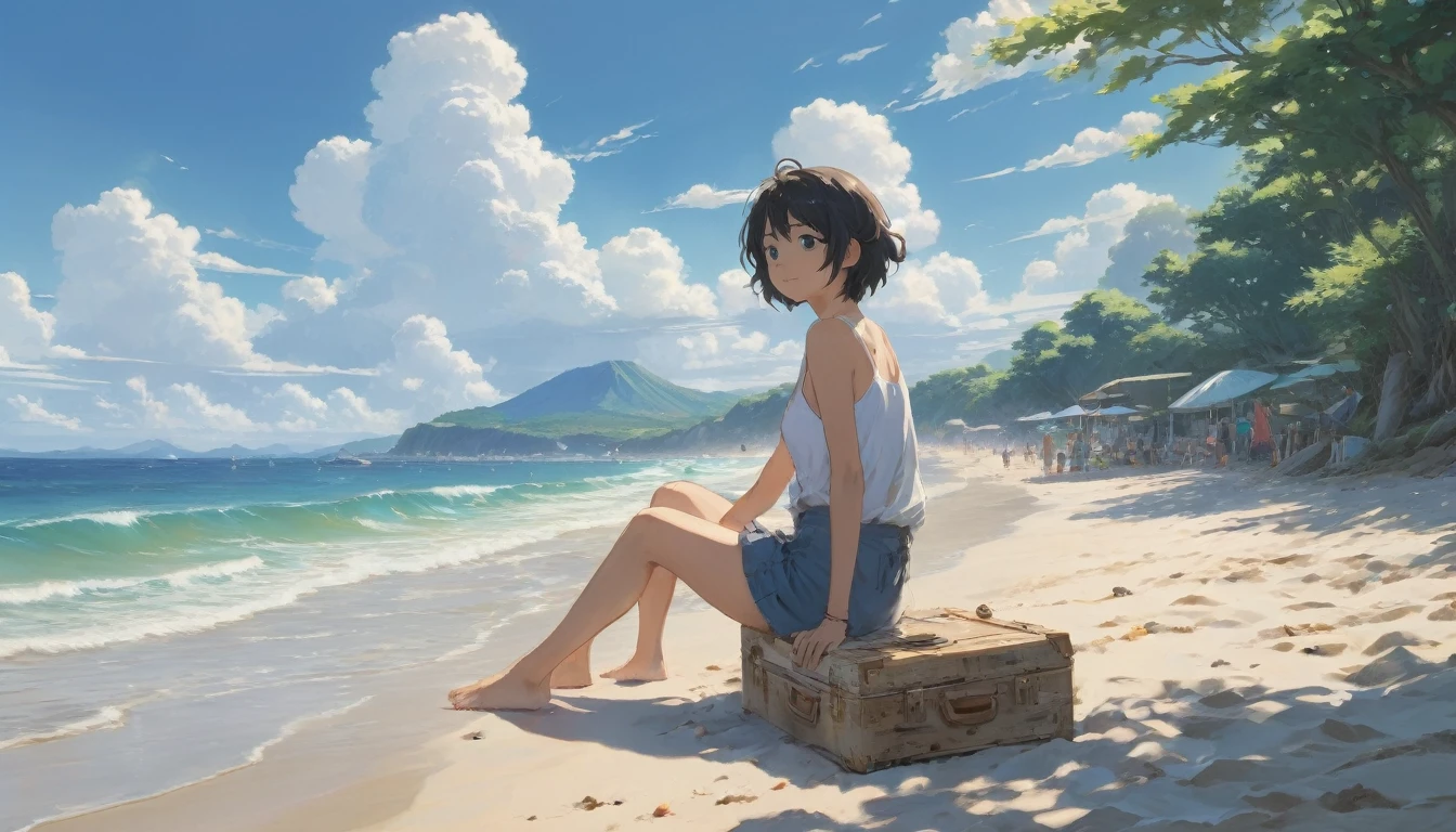 Beach , Anime Realism, The style of Makoto Shinkai and Makoto Niitsu, Highest quality, masterpiece, 8K, Representative works, Official Art, Professional, Super intricate details、Beach 夏祭り, Anime Realism,、The style of Makoto Shinkai and Makoto Niitsu, Highest quality, masterpiece, 8K, Representative works, Official Art, Professional, Super intricate details