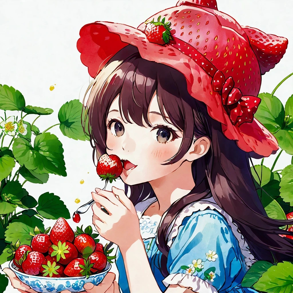 Girl eating strawberry。アニメ