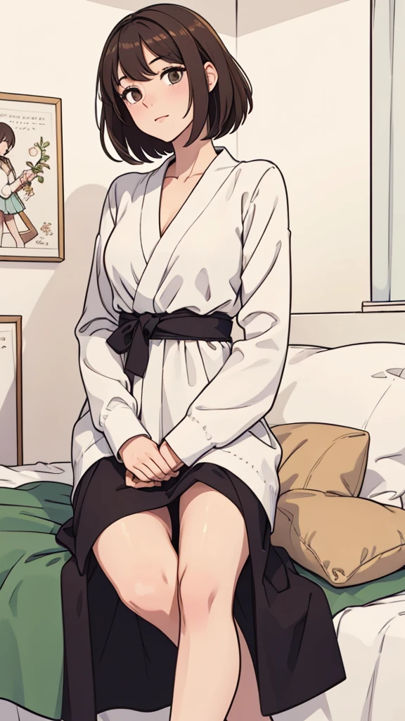 (((masterpiece, best quality, ultra highres, 1 girl, solo, no background))), super detailed skin and face and eyes and finger, beautiful japanese woman, small :1.5, skinny, light brown hair, white background, very short pixie hair, (an illustration of girl), Knee shot, Generate with illustrations, Various expressions, Various poses, outline, anime, casual fashion,