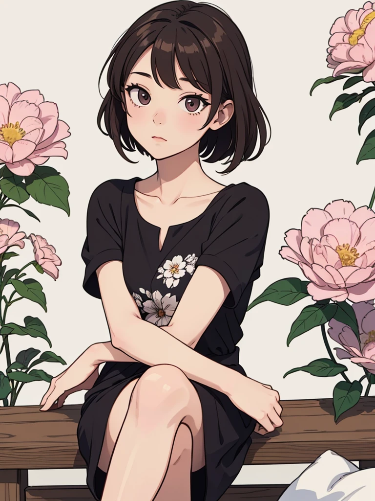 (((masterpiece, best quality, ultra highres, 1 girl, solo, no background))), super detailed skin and face and eyes and finger, beautiful japanese woman, small breasts:1.5, skinny, light brown hair, white background, very short pixie hair, (an illustration of girl), Knee shot, Generate with illustrations, Various expressions, Various poses, outline, anime, casual fashion,