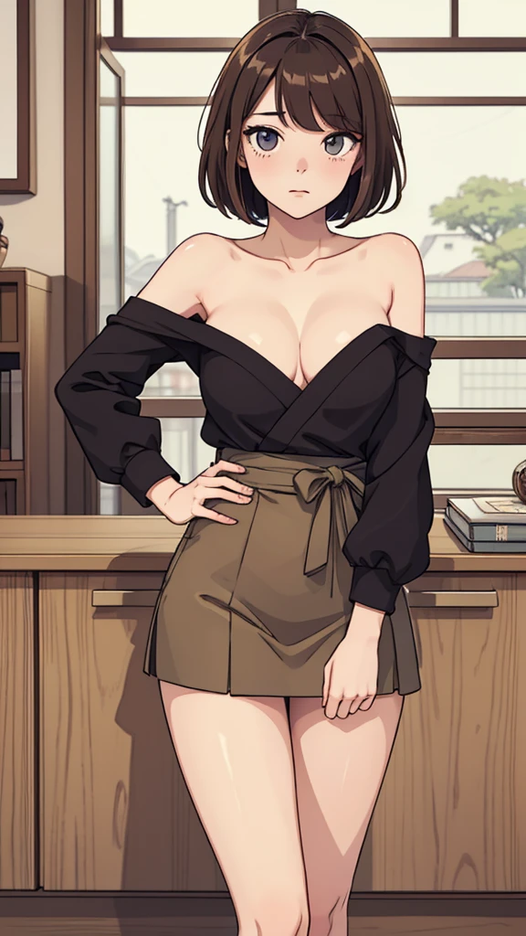 (((masterpiece, best quality, ultra highres, 1 girl, solo, no background))), super detailed skin and face and eyes and finger, beautiful japanese woman, small breasts:1.5, skinny, light brown hair, white background, very short pixie hair, (an illustration of girl), Knee shot, Generate with illustrations, Various expressions, Various poses, outline, anime, casual fashion,