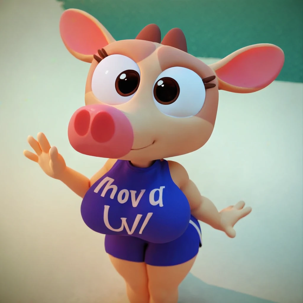 Score_9, score_8_up, score_7_up, score_6_up, score_5_up, Cowy, solo, furry, anthro, 3d, cute, huge breasts and thighs