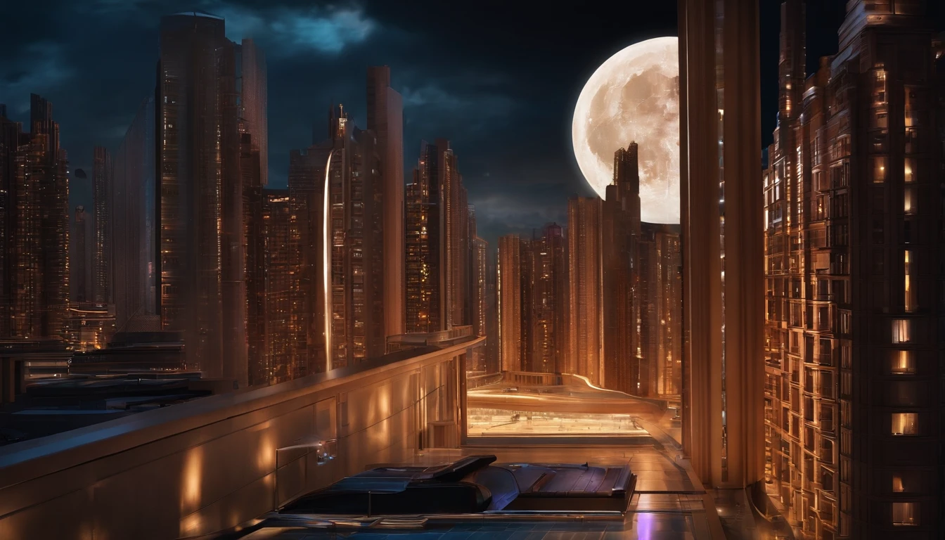 Future City（Detailed feel）building　night　full moon　