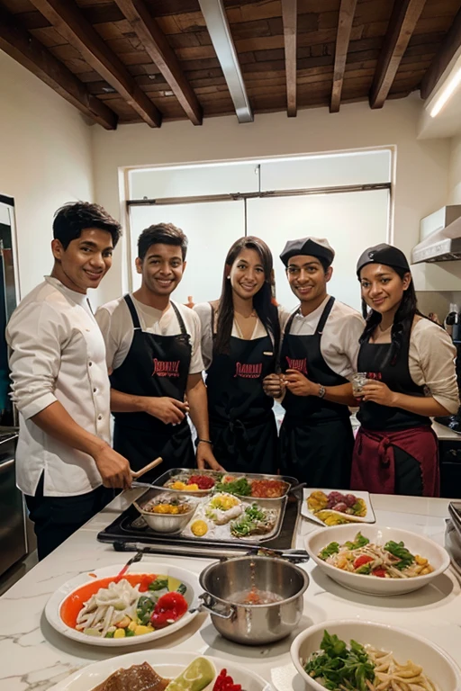 5 boys and 2 girls cooking a Peruvian ceviche
