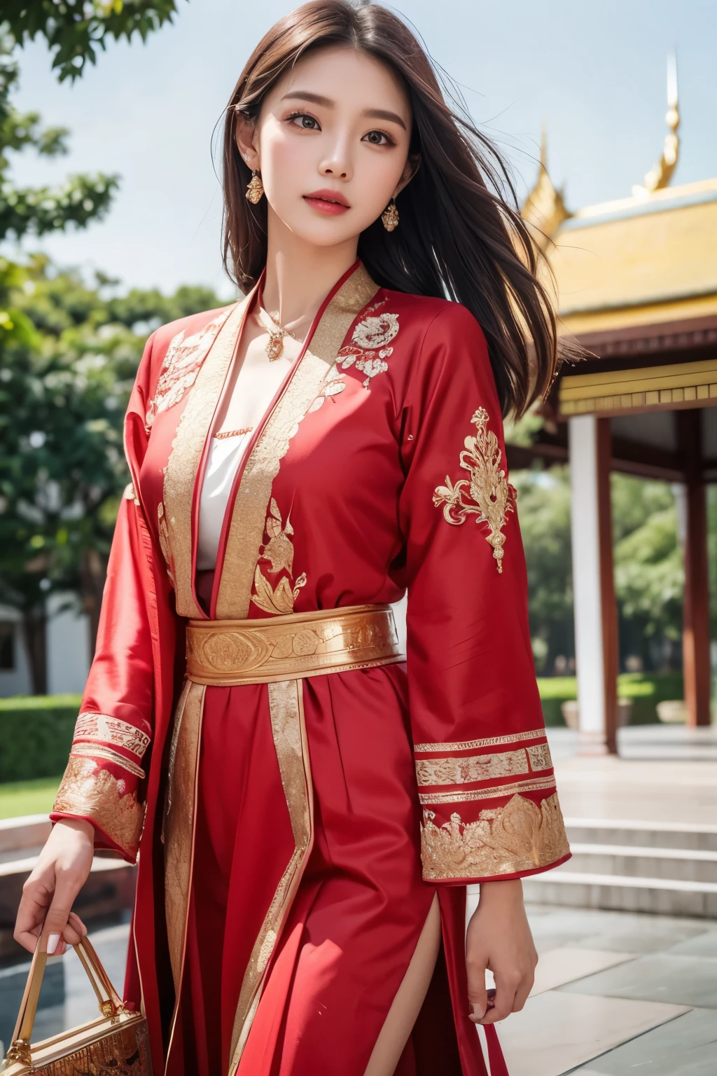 Beautiful woman in rich clothes, thailand palace,
