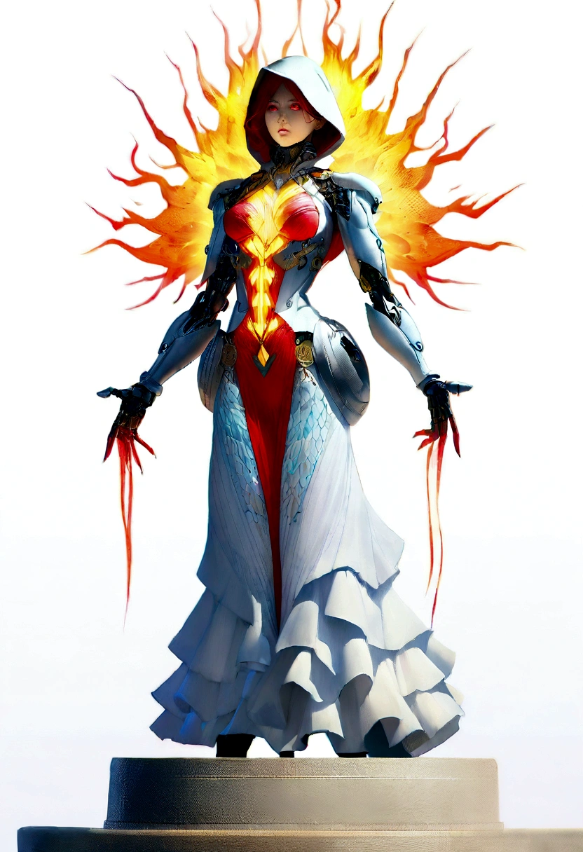 masterpiece, cyborg, The body is glamorous、, Wearing a hood, Shrouded in shadow,Wear an aura , Positano colours, Completely in frame, whole body, Emits electrical energy, whole body, Beautiful girl in beautiful anime waifu style, Ultra-detailed CG paintings, Luminism, Art by Kahn Griffith and Vadim Kashin Concept Art, 8Kresolution, １６ｋresolution、Fractal isometric details、 Bioluminescence , complicatedly detailed , Cinematic, trending on art station Isometric Centered hyper Realistic cover photo awesome full color,  Grainy, Realistic, complicated, Hit definition , Cinematic, Bold, Vibrant, amazing, Super high quality model、Being pelted by rain in the dark、Controlling Lightning、Red eyes、The overall color scheme is based on white and blue.、Realistic