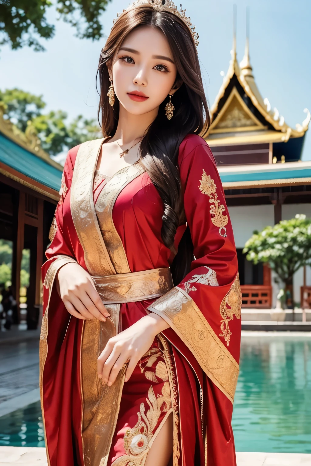 Beautiful woman in rich clothes, thailand palace,