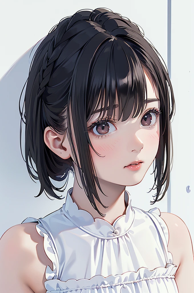 (Highest quality, 8K, oil, Tabletop:1.2), Super detailed, (Realistic, Realistic:1.37), (((Bust Shot)))、(((Black Hair)))、(((Upper Body Shot)))、(((In front of a white wall)))、(((A melancholic look)))、((nsfw))((((5 years old)))(((infant)))((Lolita))(naked)