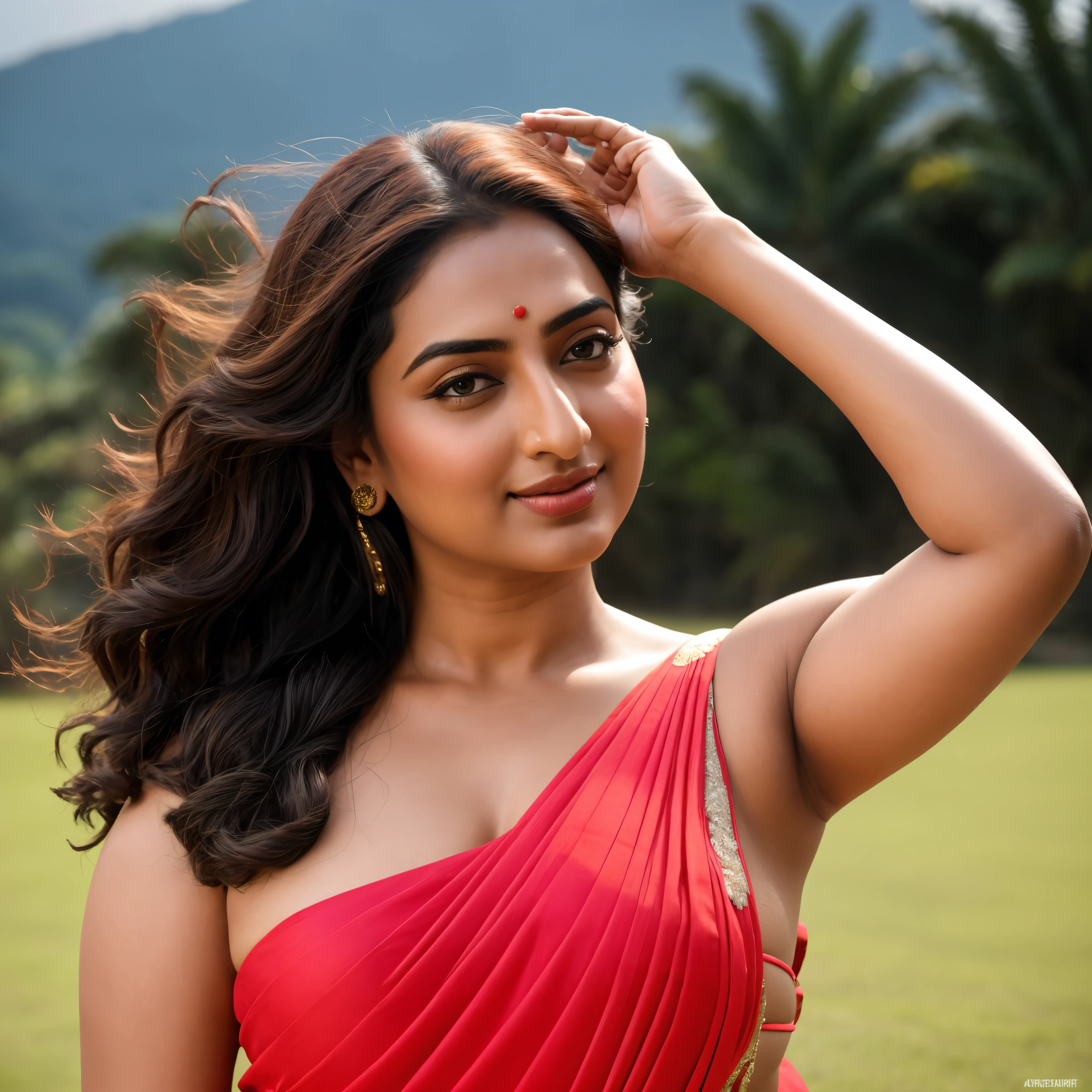 Foto RAW, photorealistic, photography, full body shot, master shot, perfect eyes, goddess like beauty, pierced eyes, perfect thick chubby mallu Desi aunty bhabhi, Wearing a Stanapatta, a chest-band.Saree model, model Photography, Indian saree shoot, Indian traditional wear advertising photography, traditional wear brand shoot, face of Indian actress Sonakshi Sinha, masterpiece, realistic, realism, incredible details, pleasure, photorealism, detailed skin, skin pores, high contrast, photorealistic Artstation 8k HD digital art trend of high definition and detailed realistic skin texture, ultra detail, realistic skin texture, armature, best quality, ultra high definition, (photorealistic:1.4),, high resolution, detail, raw photo, sweat, Re sharp, by Lee Jefferies Nikon D850 Film Stock Photo 4 Kodak Portra 400 Camera F1.6 Lens Rich Color Ultra Real Realistic Realistic Textures Dramatic Lighting Unreal Engine Trending at Art Station Cinestill 800,(pele altamente detalhada: 1.2), 8k UHD, DSLR, soft-lighting, alta qualidade, grain of film, Fujifilm XT3,she didn't like to wear blouse or bra, she is happy to wear only saree, she hates blouse or bra, detailed hairy armpits, hyper realistic skin, skin pores, sweat, veins,