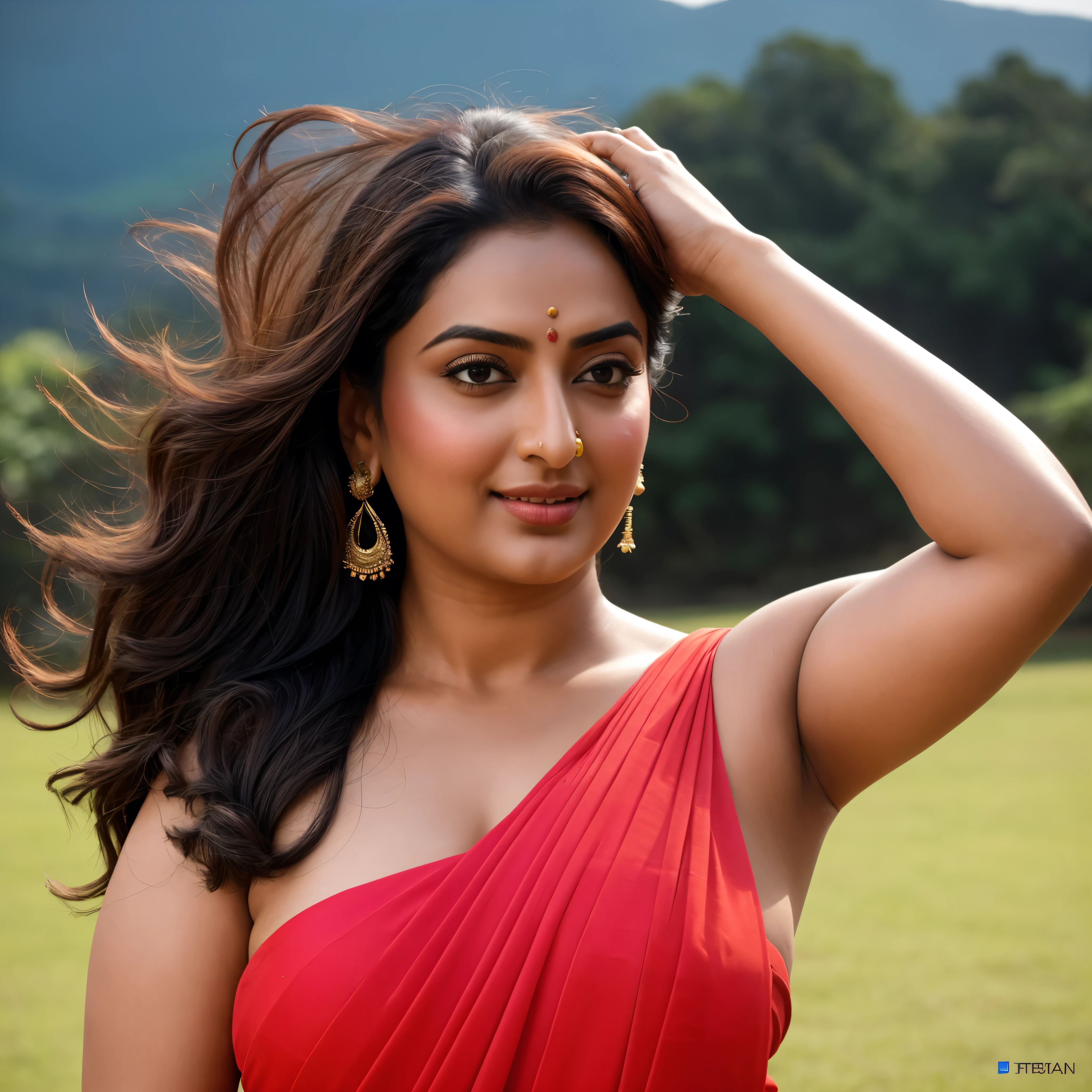 Foto RAW, photorealistic, photography, full body shot, master shot, perfect eyes, goddess like beauty, pierced eyes, perfect thick chubby mallu Desi aunty bhabhi, Wearing a Stanapatta, a chest-band.Saree model, model Photography, Indian saree shoot, Indian traditional wear advertising photography, traditional wear brand shoot, face of Indian actress Sonakshi Sinha, masterpiece, realistic, realism, incredible details, pleasure, photorealism, detailed skin, skin pores, high contrast, photorealistic Artstation 8k HD digital art trend of high definition and detailed realistic skin texture, ultra detail, realistic skin texture, armature, best quality, ultra high definition, (photorealistic:1.4),, high resolution, detail, raw photo, sweat, Re sharp, by Lee Jefferies Nikon D850 Film Stock Photo 4 Kodak Portra 400 Camera F1.6 Lens Rich Color Ultra Real Realistic Realistic Textures Dramatic Lighting Unreal Engine Trending at Art Station Cinestill 800,(pele altamente detalhada: 1.2), 8k UHD, DSLR, soft-lighting, alta qualidade, grain of film, Fujifilm XT3,she didn't like to wear blouse or bra, she is happy to wear only saree, she hates blouse or bra, detailed hairy armpits, hyper realistic skin, skin pores, sweat, veins,