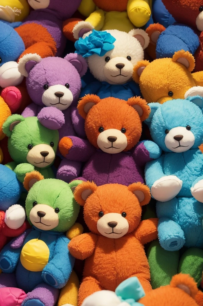 Many happy colorful teddy bears playing