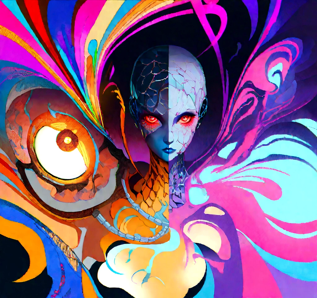 masterpiece, cyborg, The body is glamorous、, Wearing a hood, Shrouded in shadow,Wear an aura , Positano colours, Completely in frame, whole body, Emits electrical energy, whole body, Beautiful girl in beautiful anime waifu style, Ultra-detailed CG paintings, Luminism, Art by Kahn Griffith and Vadim Kashin Concept Art, 8Kresolution, 16kresolution、Fractal isometric details、 Bioluminescence , complicatedly detailed , Cinematic, trending on art station Isometric Centered hyper Realistic cover photo awesome full color, Grainy, Realistic, complicated, Hit definition , Cinematic, Bold, Vibrant, amazing, Super high quality model、Being pelted by rain in the dark、Controlling Lightning、Red eyes、The overall color scheme is based on white and blue.、Realistic