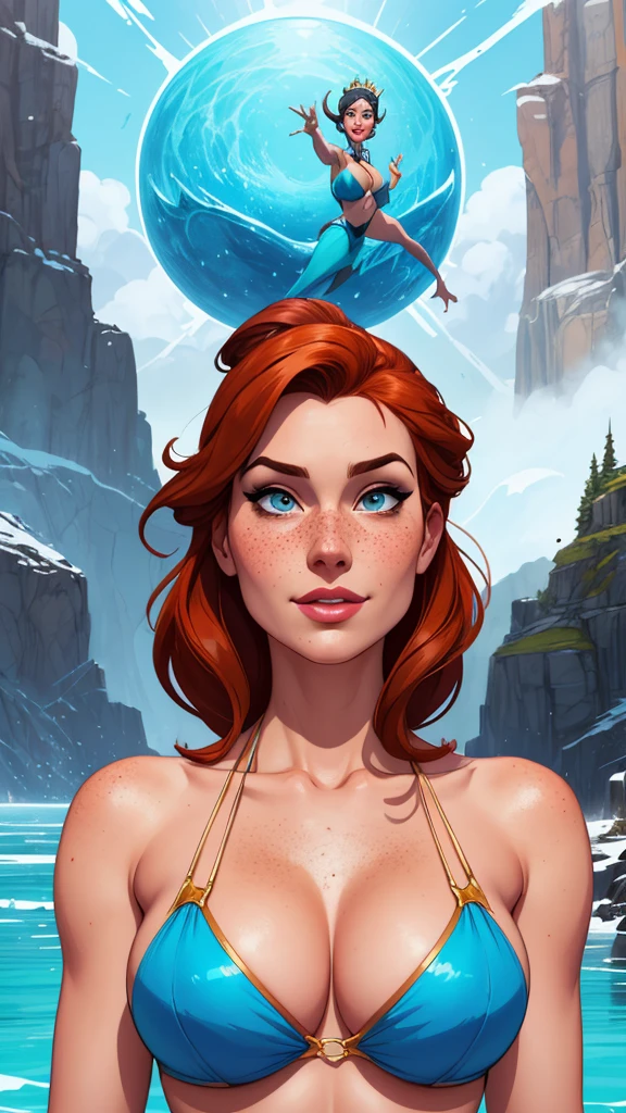 Beautiful portrait mode pose Cartoon character in dynamic pose two women together with freckles on their faces Disney princess Queen Anna of Arendelle with 1,60cm on the left and together with a symmetrical body and beautiful breasts, well-defined body, delicate and sensual, cartoon style, digital illustration Portrait mode a close up of two women Cartoon style digital illustration in bikinis in front of a mountain, artegerm e lois van baarle, artegerm e atey ghailan, uniform model | artegerm, artegerm e Genzoman, artegerm comic, as seen in artegerm, artegerm e wlop, artegerm and rossdraws style digital illustration cartoon style