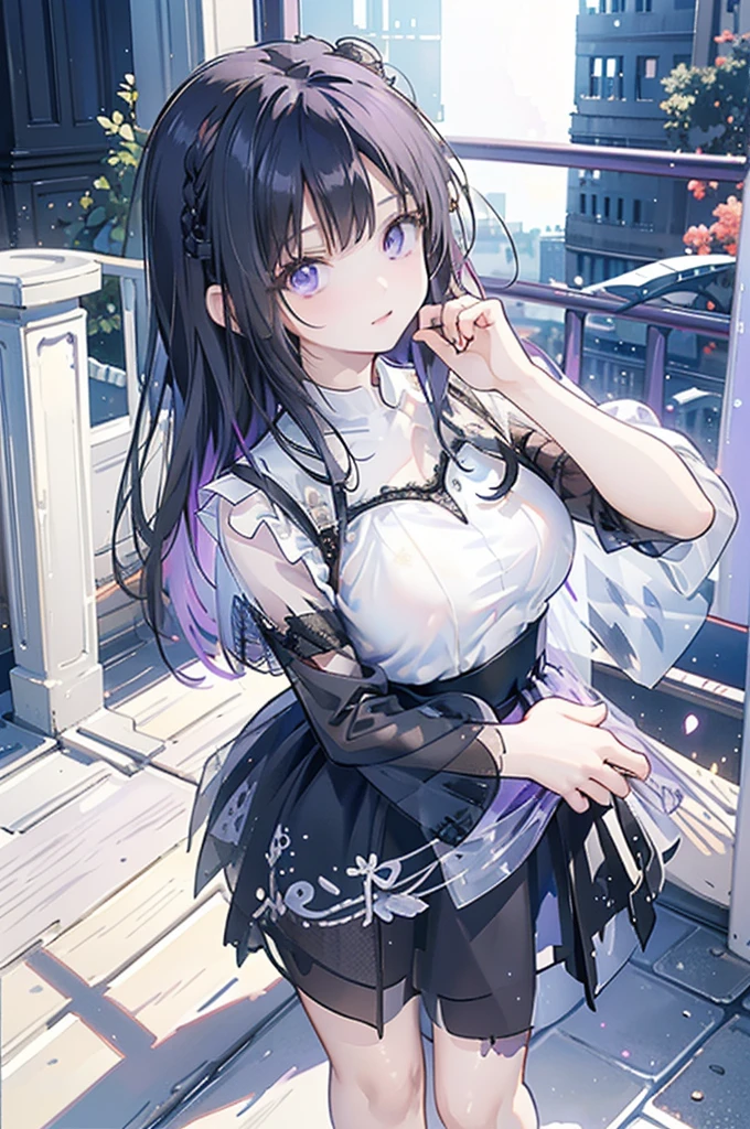 Black purple hair，Purple eyes，Carly，Adorable，Teenage Girls，((See through the gorgeous see-through black dress))，High heels on your feet，Standing on the surface of the sea，Standing on the surface of the sea，whole body，Fingers and arms are not exposed，Background sea，Blue sky and white clouds，，Happy expression，High quality light and shadow，Artistic Sense((Hair Bun))(Very long hair))((Blunt bangs))((Bitch))((tsurime))((Big eyes))((Skinny body))((expensive))(Pale skin))((Botanical Prints))((infant))((Showing nipples under shirt))(Pale skin))((Botanical Prints))((infant))((nsfw))((((5 years old)))(((infant)))((Lolita))(naked))(((Bust Shot)))