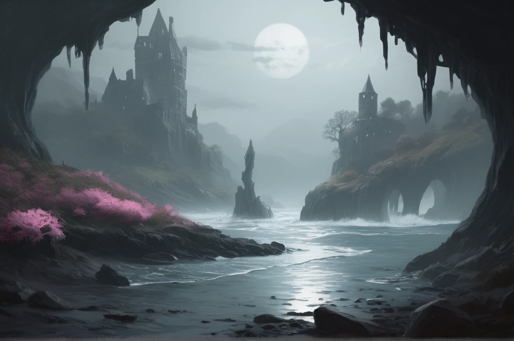 8k, masterpiece, best quality, realistic, higly detailed, landscape, dnd, d&d, dungeons and dragons, dungeons & dragons, rpg, ttrp, Ethereal plane, Misty Shore, Waveless Sea, a plane out of phase, a place of ghosts, rosé, white, a place of ghosts, a place of ghosts, a place of ghosts, a place of ghosts, a place of ghosts,