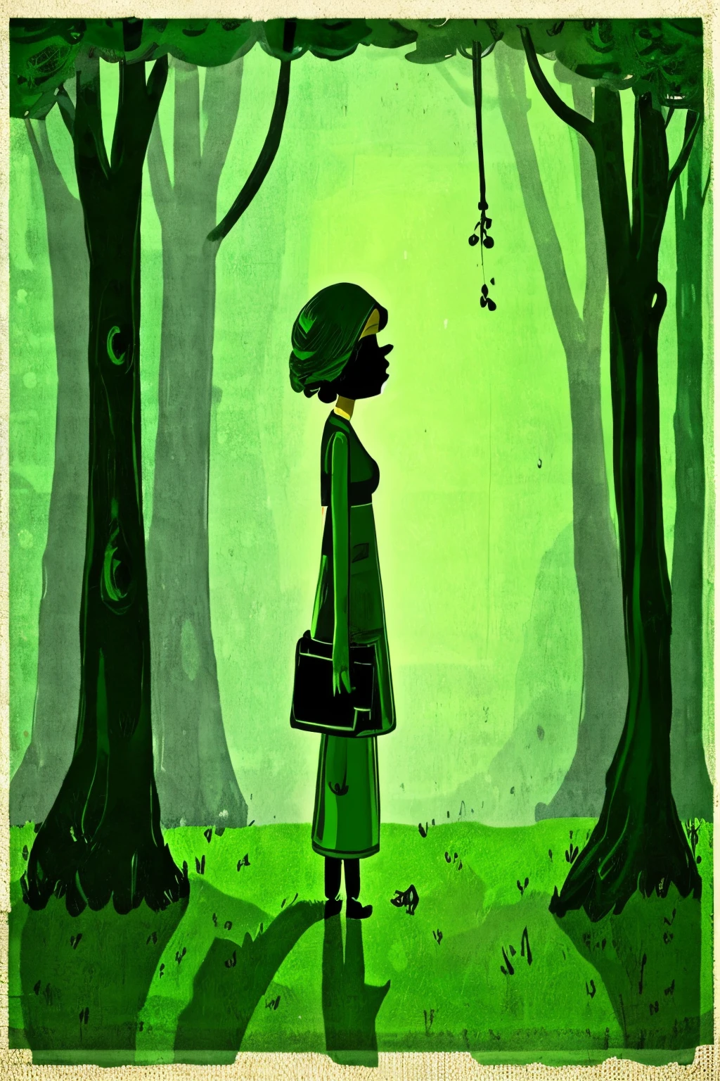 1 Female,  (((In front of me is a very large green canvas))), Alone in an empty green world, A green canvas appears before my eyes, ((wall green)), Green represents growth