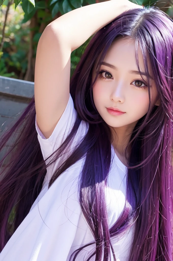 Cartoon style purple long hair beautiful girl