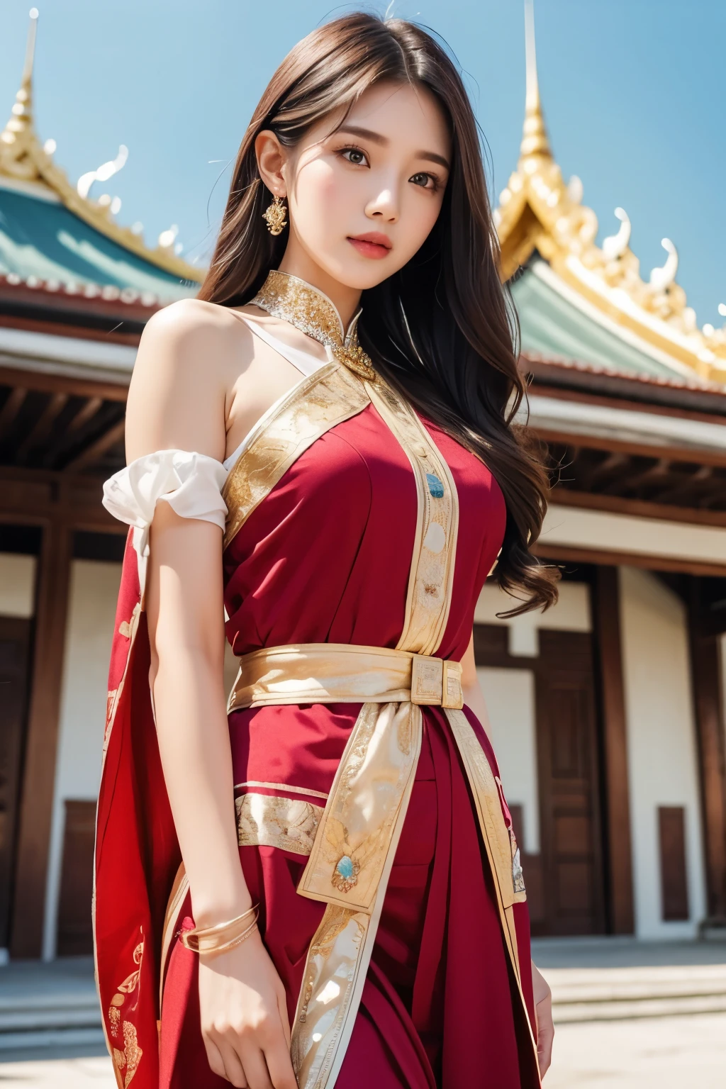 Beautiful woman in rich clothes, thailand palace,