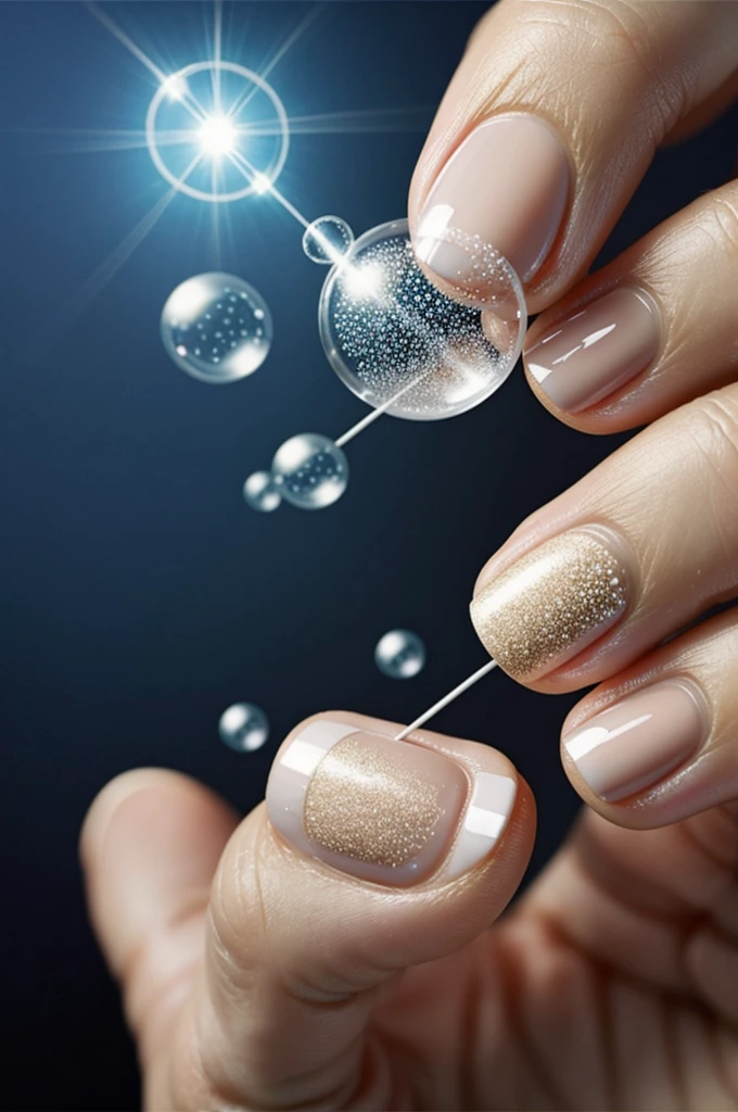 A nail with bubbles forming around it
