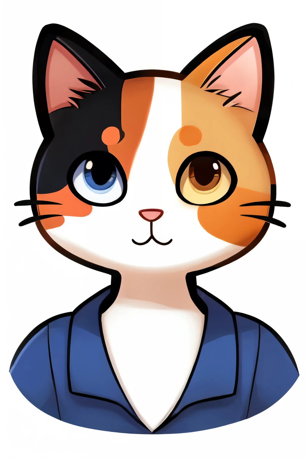 a minimalistic cute calico cat icon in kawaii style isolated on a white background, for a children's book