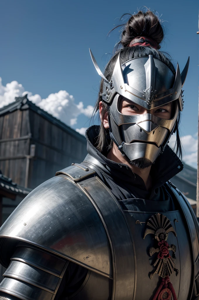 Samurai with sword and mask, armored armor