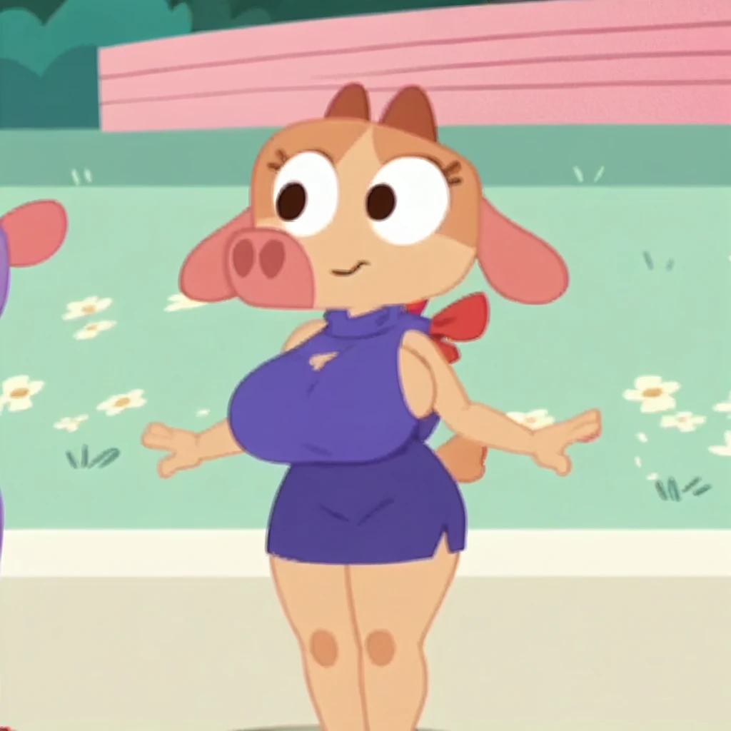 Score_9, score_8_up, score_7_up, score_6_up, score_5_up, Cowy, solo, furry, anthro, screencap, cute, huge breasts and thighs