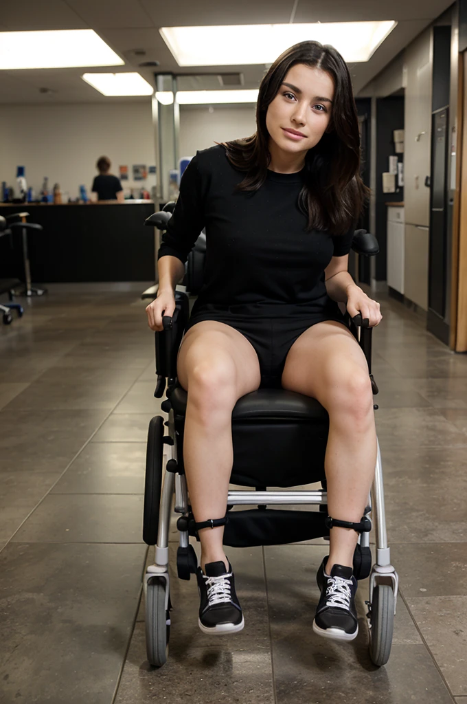 a deformed woman with disabled legs in a wheelchair 