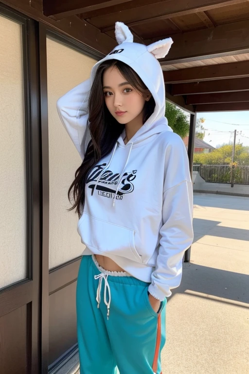 Hot girlfriend with sweet pants and a hoodie