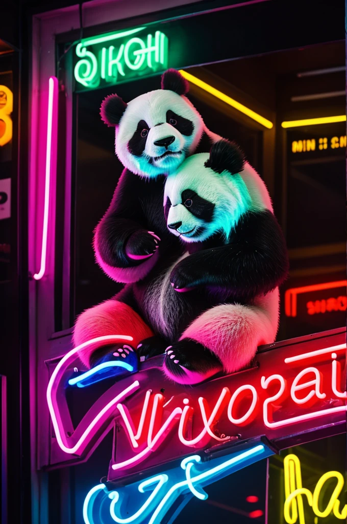 ((high quality)) colorful. Neon. barber panda
