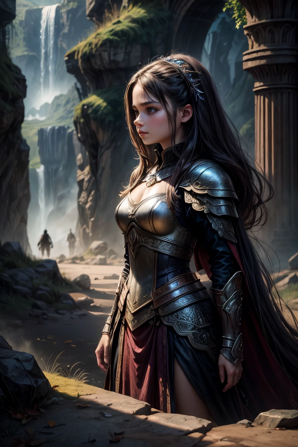 two sisters 15 years old and 13 years old, highly detailed, vibrant colors, dramatic lighting, fantasy art style, digital painting, cinematic composition, epic scale, masterpiece, award winning, warrior dress, 8k, photorealistic