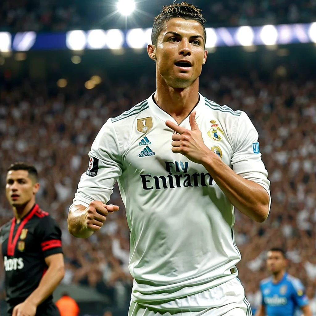 Cristiano Ronaldo with his middle finger up