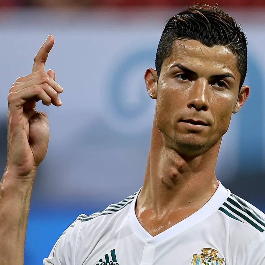 Cristiano Ronaldo with his middle finger up