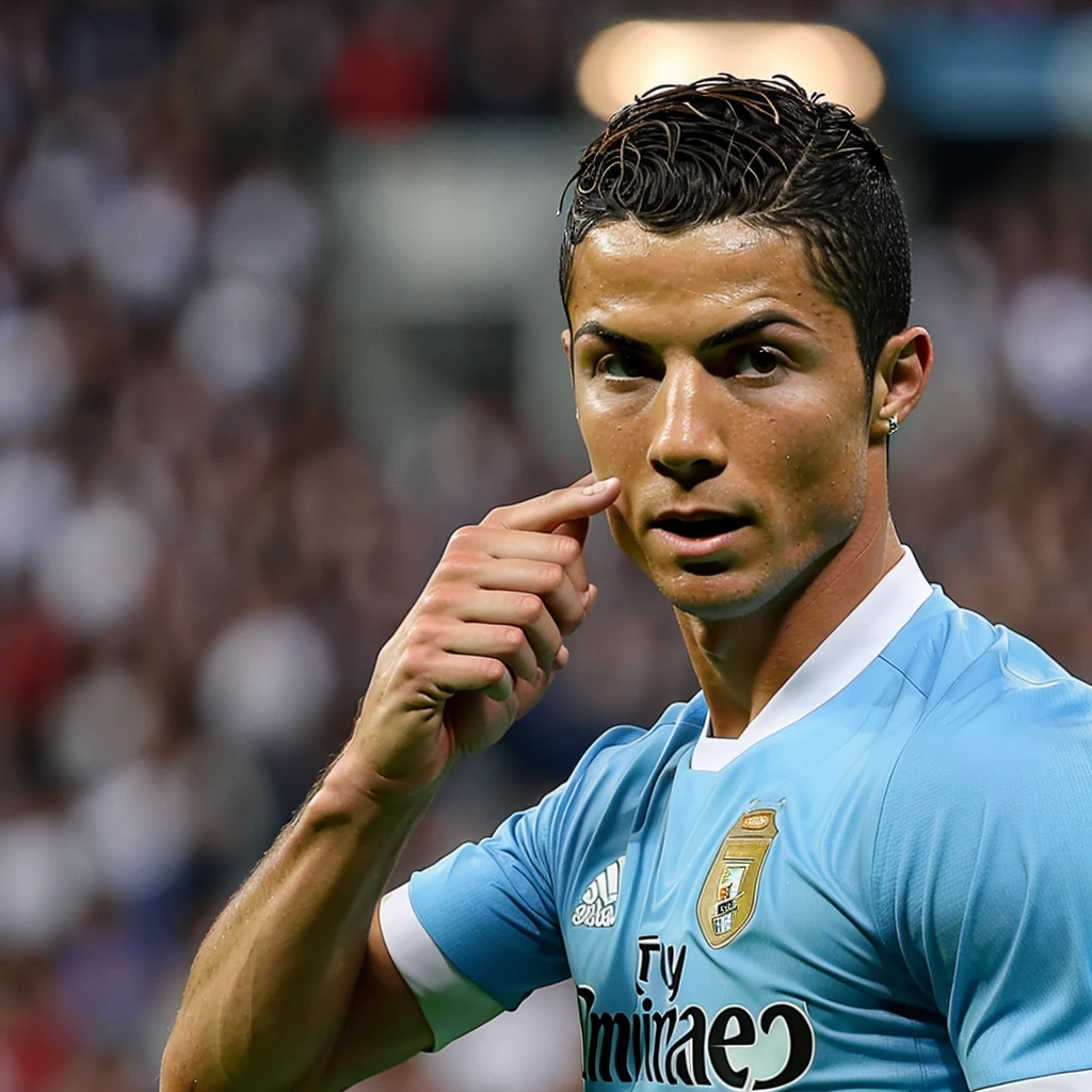 Cristiano Ronaldo with his middle finger up