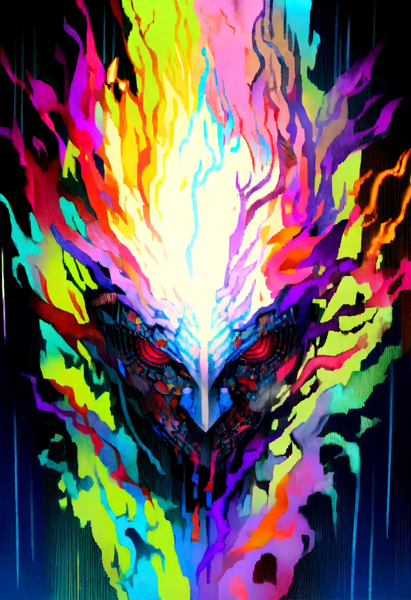 masterpiece, cyborg, The body is glamorous、, Wearing a hood, Shrouded in shadow,Wear an aura , Positano colours, Completely in frame, whole body, Emits electrical energy, whole body, Beautiful girl in beautiful anime waifu style, Ultra-detailed CG paintings, Luminism, Art by Kahn Griffith and Vadim Kashin Concept Art, 8Kresolution, 16kresolution、Fractal isometric details、 Bioluminescence , complicatedly detailed , Cinematic, trending on art station Isometric Centered hyper Realistic cover photo awesome full color, Grainy, Realistic, complicated, Hit definition , Cinematic, Bold, Vibrant, amazing, Super high quality model、Being pelted by rain in the dark、Controlling Lightning、Red eyes