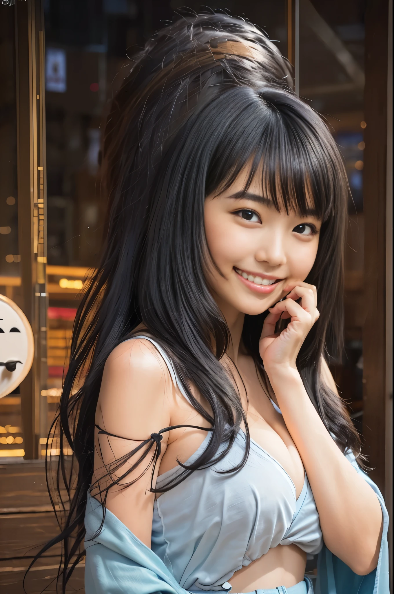 （8K、Raw photography、Highest quality、masterpiece：1.2),(Black Hair、Dark Eyes:1.9),(:1.6)、View your viewers,Front view,White skin,(:1.4)、(Tight waist:1.6)、(Clothes that accentuate the shape of the breasts:1.0)、(Big Breasts :1.3)、Slim figure、Ultra-high resolution,beautiful,beautiful fece,(One person、No background:1.9),whole bodyボディー,Japanese women,（reality的：1.37）、Photon Mapping,reality、(Baby-faced and cute: 1.4)、(Cute Smile: 1.8)、(Round face: 1.8)、Radio City、Physically Based Rendering、Depth of field rally background、photograph, (:1.8),（:1.6）,whole body、Great quality
