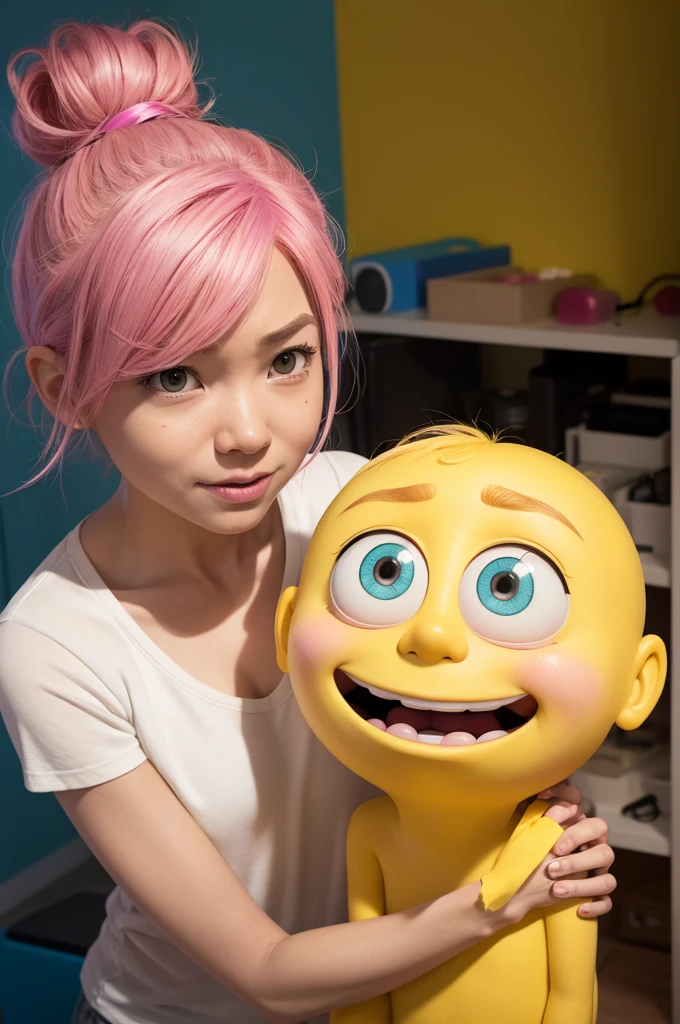 I wanted a photo of an emotion from Inside Out 2 the Pixar movie with pink hair and yellow skin