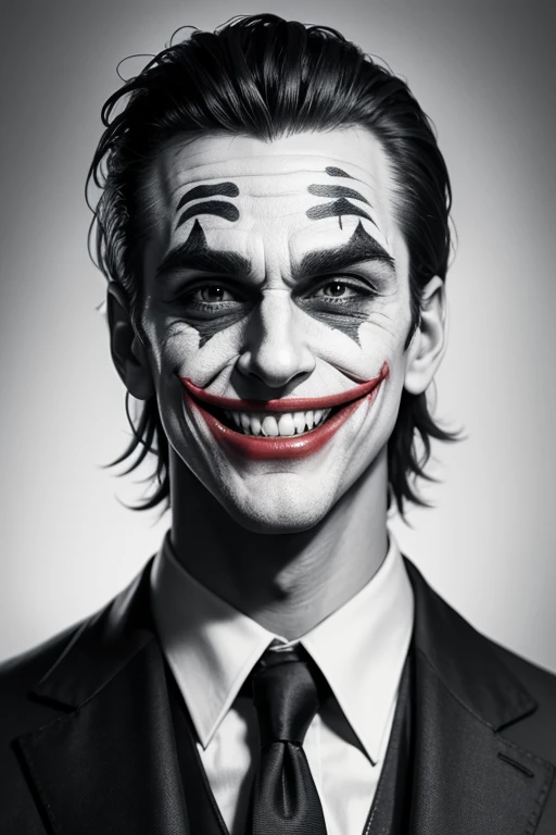 joker attractive man smiling, large jaw and chin, black background