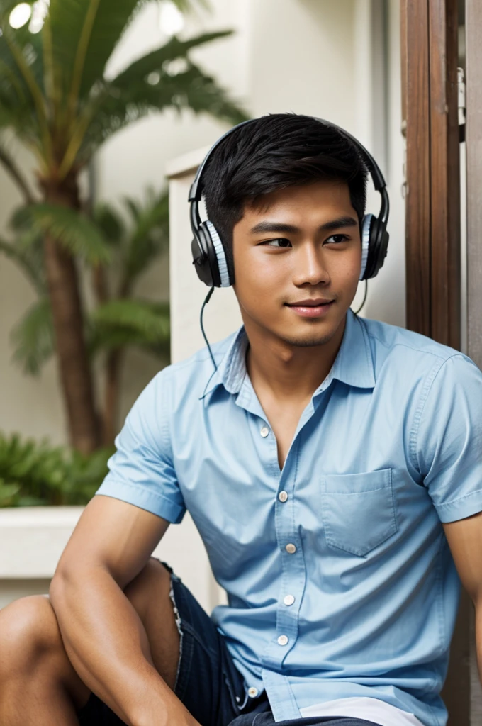 handsome filipino boy listening to music