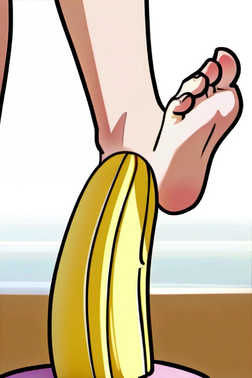 Feet stepping on a small banana